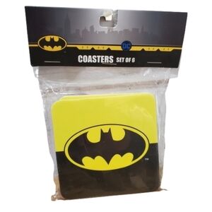 New Warner Bros. Batman Superhero Black Yellow Logo Coaster Set of 6